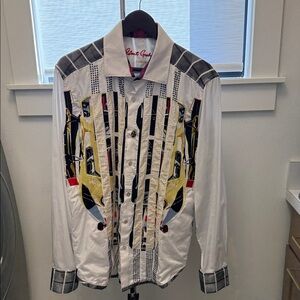 Robert Graham White and Black Graphic Button-Up Shirt